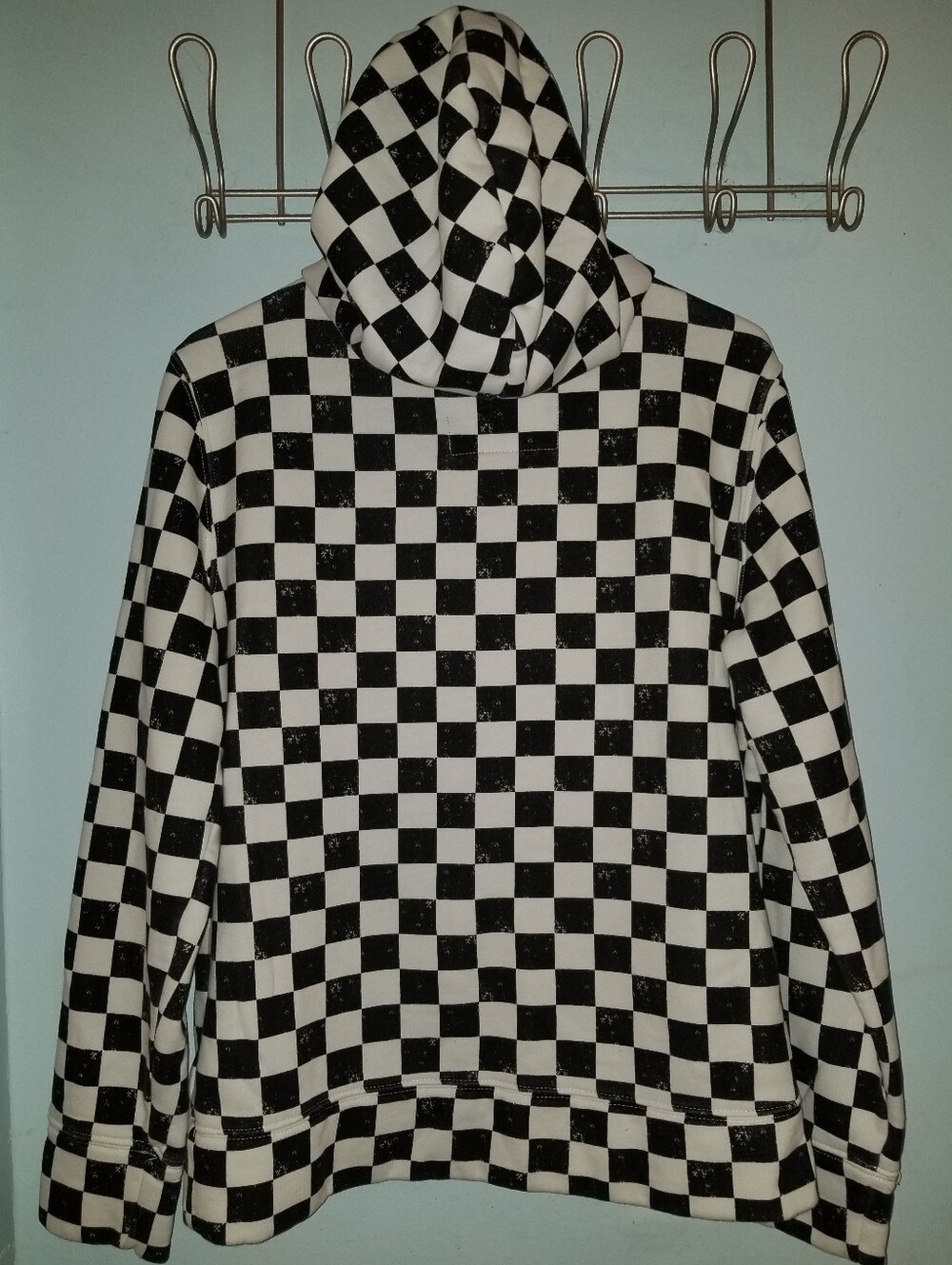 Hollister Black White Checkerboard Sweatshirt Hoodie Jacket Kangaroo Pouch